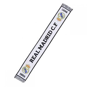 Real Madryt szalik kibica Knitted Scarf 3RD RM4BUF3 wielokolorowy. Białe rękawiczki REAL MADRID, bez wzorów. Za 99,00 zł.