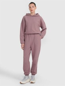 4F Spodnie dresowe z waflowej dzianiny damskie - brązowe XXL. Brązowe spodnie dresowe 4f, xxl, bez wzorów, z dresówki. Za 169,99 zł.
