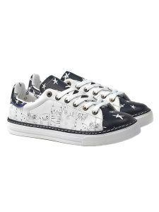 Goby Skórzane sneakersy w kolorze granatowo-białym rozmiar: 39. Białe trampki Goby, bez wzorów, bez zapięcia. Za 254,74 zł.