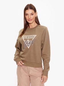 Guess Bluza W3YQ01 KB683 Zielony Regular Fit. Zielone bluzy Guess, l, z aplikacjami, z bawełny, bez kaptura. Za 269,99 zł.