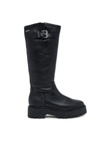 KARL LAGERFELD Kozaki Burly Biker KL43490W Czarny. Czarne kozaki KARL LAGERFELD, bez wzorów, ze skóry, bez obcasa, na płaskiej podeszwie, bez zapięcia. Za 619,99 zł.