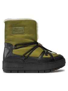 Tommy Hilfiger Śniegowce Tommy Essential Snowboot FW0FW07504 Zielony. Zielone buty zimowe TOMMY HILFIGER, z materiału, bez obcasa, bez zapięcia. Za 369,99 zł.
