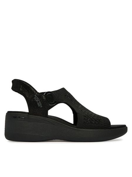Skechers Sandały Martha Stewart: Pier-Lite - Park Path 188001/BBK Czarny. Czarne sandały Skechers, bez wzorów, z materiału, bez obcasa, na koturnie, bez zapięcia. Za 323,99 zł.