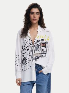 Desigual Koszula Persefone 25SWCW41 Biały Loose Fit. Białe koszule Desigual, l, bez wzorów, z wiskozy, bez kołnierzyka, bez ramiączek. Za 199,99 zł.