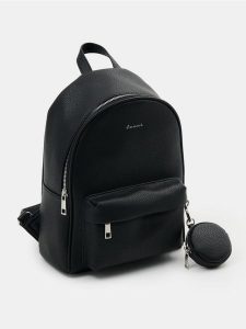 Plecak z portfelem z imitacji skóry - czarny. Czarne plecaki Sinsay. Za 45,99 zł.