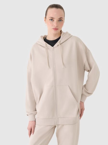 4F Bluza dresowa rozpinana z kapturem damska - beżowa XS. Brązowe bluzy 4f, xs, bez wzorów, z bawełny, z kapturem. W wyprzedaży za 119,99 zł.