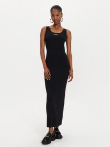 KARL LAGERFELD Sukienka letnia 245W1332 Czarny Slim Fit. Czarne sukienki KARL LAGERFELD, na lato, s, bez wzorów, z syntetyku, bez kołnierzyka, bez ramiączek. Za 599,99 zł.