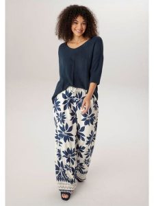 Aniston Spodnie w kolorze kremowo-granatowym rozmiar: 52. Brązowe spodnie z wysokim stanem Aniston, bez wzorów, z materiału, z podwyższonym stanem. Za 173,99 zł.