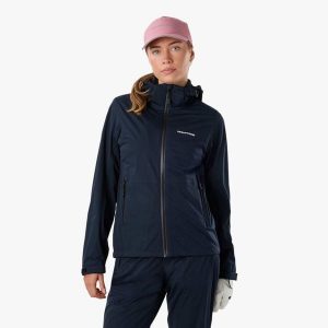 Kurtka przeciwdeszczowa golf damska Swedemount On Course Jacket II wodoodporna. Niebieskie kurtki SWEDEMOUNT, bez wzorów, z tkaniny, bez kaptura. Za 449,99 zł.