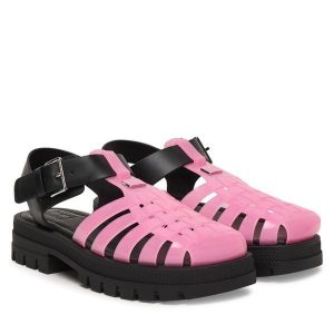 Sandały Tommy Jeans. Czerwone sandały Tommy Jeans, bez wzorów, z jeansu, bez obcasa, na płaskiej podeszwie, bez zapięcia. Za 409,99 zł.