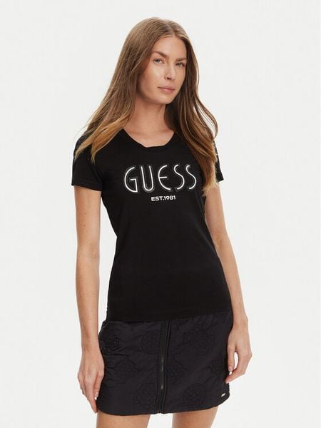 Guess T-Shirt W5YI05 J1314 Czarny Regular Fit. Czarne t-shirty Guess, l, z aplikacjami, z bawełny, bez kołnierzyka, bez ramiączek. Za 109,99 zł.
