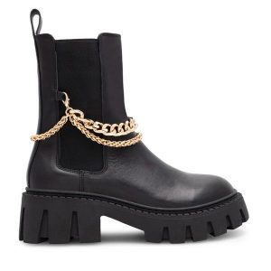 Botki Eva Minge. Czarne botki Eva Minge, bez wzorów, bez obcasa, na słupku, bez zapięcia. Za 419,99 zł.