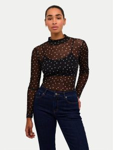 Kaffe Bluzka Johanne 10507815 Czarny Slim Fit. Czarne bluzki Kaffe, s, bez wzorów, z syntetyku, bez kołnierzyka, bez ramiączek. Za 99,99 zł.