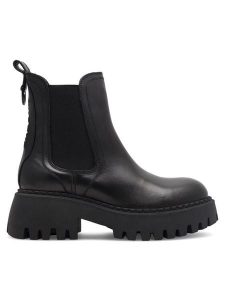 Badura Botki 21801 Czarny. Czarne botki Badura, bez wzorów, ze skóry, bez obcasa, na słupku, bez zapięcia. Za 399,99 zł.