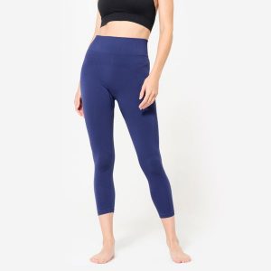 Legginsy do jogi damskie Kimjaly 7/8. Niebieskie legginsy KIMJALY, bez wzorów, z elastanu, z podwyższonym stanem. W wyprzedaży za 99,99 zł.