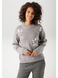 Aniston Sweter w kolorze szarym rozmiar: 38. Szare swetry oversize Aniston, bez wzorów, ze splotem, bez ramiączek. Za 91,77 zł.