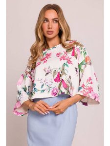 Made of emotion Bluzka w kolorze biało-jasnoróżowo-zielonym rozmiar: S/M. Białe bluzki Made Of Emotion, m, bez wzorów, bez kołnierzyka, bez ramiączek. Za 139,99 zł.