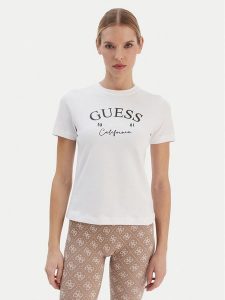 Guess T-Shirt V6RI02 J1314 Biały Regular Fit. Białe t-shirty Guess, xs, z aplikacjami, z bawełny, bez kołnierzyka, bez ramiączek. Za 159,99 zł.