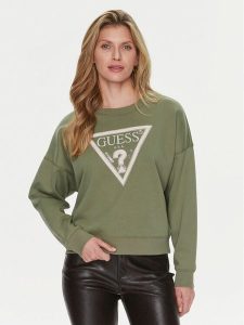 Guess Bluza Pony W4RQ13 KC5H2 Zielony Regular Fit. Zielone bluzy Guess, xl, z aplikacjami, z syntetyku, bez kaptura. Za 179,99 zł.