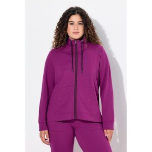 Damskie Bluza rozpinana stójka kieszeń kangurka dłuższy tył. Czerwone bluzy Ulla Popken, plus size, bez wzorów, z bawełny, bez kaptura. W wyprzedaży za 191,99 zł.