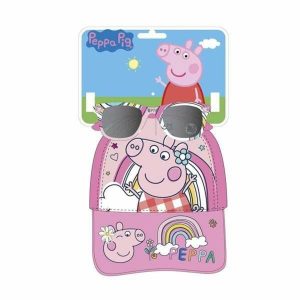 Zestaw z czapką i okularami przeciwsłonecznymi Peppa Pig Różowy. Czerwone czapki Peppa Pig, bez wzorów, z materiału, sportowe. Za 73,25 zł.