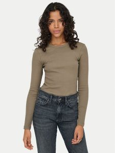 ONLY Bluzka Val 15371305 Brązowy Regular Fit. Brązowe bluzki ONLY, xl, bez wzorów, z bawełny, bez kołnierzyka, bez ramiączek. Za 79,99 zł.