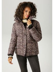 Aniston Kurtka zimowa w kolorze jasnobrązowo-czarnym rozmiar: 34. Brązowe kurtki Aniston, na zimę, bez wzorów, z puchu, bez kaptura. Za 152,99 zł.