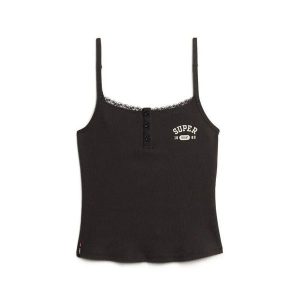 Damski tank top Superdry Athletic Essentials. Czarne topy Superdry, bez wzorów, bez kołnierzyka, bez ramiączek. Za 131,05 zł.