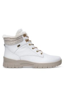 Remonte Trzewiki D0E71-80 Biały. Białe botki Remonte, bez wzorów, ze skóry, bez obcasa, na płaskiej podeszwie, bez zapięcia. Za 375,00 zł.