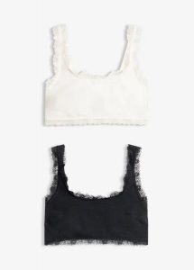 Biustonosz bustier z bawełny organicznej z koronką (2 szt.). Czarne biustonosze bonprix, bez wzorów, z bawełny. Za 82,99 zł.