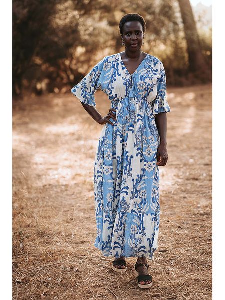 Isla Bonita by SIGRIS Sukienka w kolorze błękitnym rozmiar: L. Niebieskie sukienki Isla Bonita by SIGRIS, l, z aplikacjami, z bawełny, bez kołnierzyka, bez ramiączek, maxi, rozkloszowane. Za 109,52 zł.