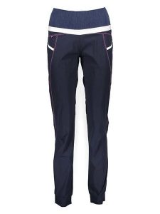 Crazy Spodnie funkcyjne w kolorze granatowo-białym rozmiar: S. Niebieskie spodnie z wysokim stanem Crazy, bez wzorów, z materiału, z podwyższonym stanem. Za 131,74 zł.