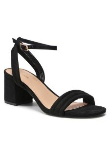 DeeZee Sandały LS5704-01 Czarny. Czarne sandały DeeZee, bez wzorów, z materiału, bez obcasa, na słupku, bez zapięcia. Za 129,99 zł.