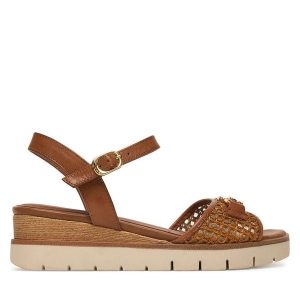 Sandały Tamaris. Brązowe sandały Tamaris, bez wzorów, bez obcasa, na koturnie, bez zapięcia. Za 329,99 zł.