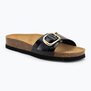 Klapki damskie Scholl Kathleen Printed Leather. Czarne klapki Scholl, bez wzorów, z materiału, bez obcasa. Za 219,99 zł.