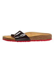 Birkenstock Klapki "Madrid" w kolorze czarno-czerwonym rozmiar: 43. Czarne klapki Birkenstock, bez wzorów, z otwartym noskiem, bez obcasa. Za 139,54 zł.
