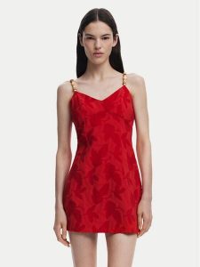 Desigual Sukienka koktajlowa Tigris 25SWVW85 Czerwony Slim Fit. Czerwone kombinezony Desigual, xl, bez wzorów, z bawełny, wizytowe, bez kołnierzyka, bez ramiączek. Za 209,99 zł.