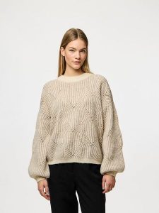 Pieces Sweter "Pcjenna" w kolorze kremowym rozmiar: L. Brązowe swetry oversize Pieces, l, bez wzorów, ze splotem, bez ramiączek. Za 114,17 zł.