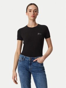 Guess T-Shirt W6YI12 K3751 Czarny Regular Fit. Czarne t-shirty Guess, m, z aplikacjami, bez kołnierzyka, bez ramiączek. Za 174,99 zł.