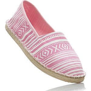 Espadryle bonprix różowo-biały wzorzysty. Balerinki marki bonprix. Za 21,99 zł.