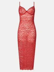 Guess Koszula nocna O5RK00 KBGT0 Czerwony Regular Fit. Czerwone kombinezony Guess, z aplikacjami, z syntetyku, bez ramiączek. Za 209,99 zł.