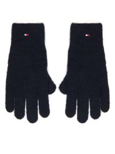 Tommy Hilfiger Rękawiczki Damskie Flag Fluffy AW0AW17797 Granatowy. Niebieskie rękawiczki TOMMY HILFIGER, bez wzorów, z dzianiny. Za 169,99 zł.