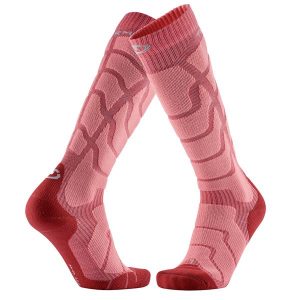 Welniane skarpety narciarski kobieta Therm-ic Ski Warm Lady wysokosc kolana. Czerwone rękawiczki THERM-IC, bez wzorów, z elastanu. Za 139,00 zł.