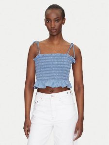 Tommy Jeans Top DW0DW20284 Niebieski Regular Fit. Niebieskie topy Tommy Jeans, xl, bez wzorów, z bawełny, bez kołnierzyka, bez ramiączek. Za 199,99 zł.