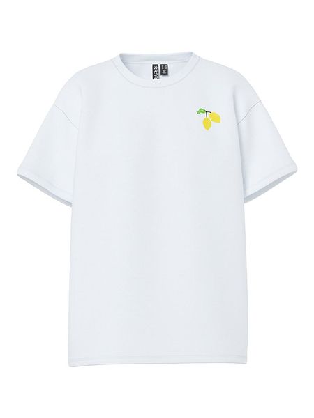 Pieces Koszulka "Alifi" w kolorze białym ze wzorem rozmiar: M. Białe bluzki Pieces, m, bez wzorów, z bawełny, bez kołnierzyka, bez ramiączek. Za 65,54 zł.