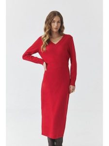 TATUUM Sukienka "Jasmine" w kolorze czerwonym rozmiar: M. Czerwone sukienki Tatuum, na co dzień, m, bez wzorów, bez kołnierzyka, bez ramiączek, midi, proste. Za 179,64 zł.