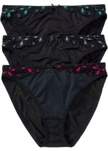 Figi (3 pary). Czarne figi bonprix, z aplikacjami. Za 69,99 zł.