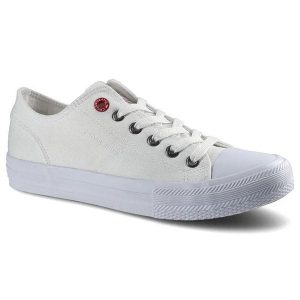 Białe Trampki Cross Jeans Damskie Stylowe Buty. Białe trampki Cross Jeans, bez wzorów, z gumy, bez zapięcia. Za 99,99 zł.