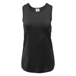 Damski tank top Martes Essentials Amio. Czarne topy MARTES ESSENTIALS, bez wzorów, eleganckie, bez kołnierzyka, bez ramiączek. Za 41,08 zł.