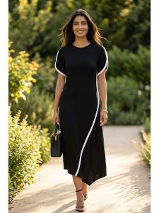 SOULSHAE Sukienka w kolorze czarnym rozmiar: XXL/3XL. Czarne sukienki SOULSHAE, xl, bez wzorów, z wiskozy, z asymetrycznym kołnierzem, bez ramiączek, maxi, asymetryczne. Za 119,95 zł.